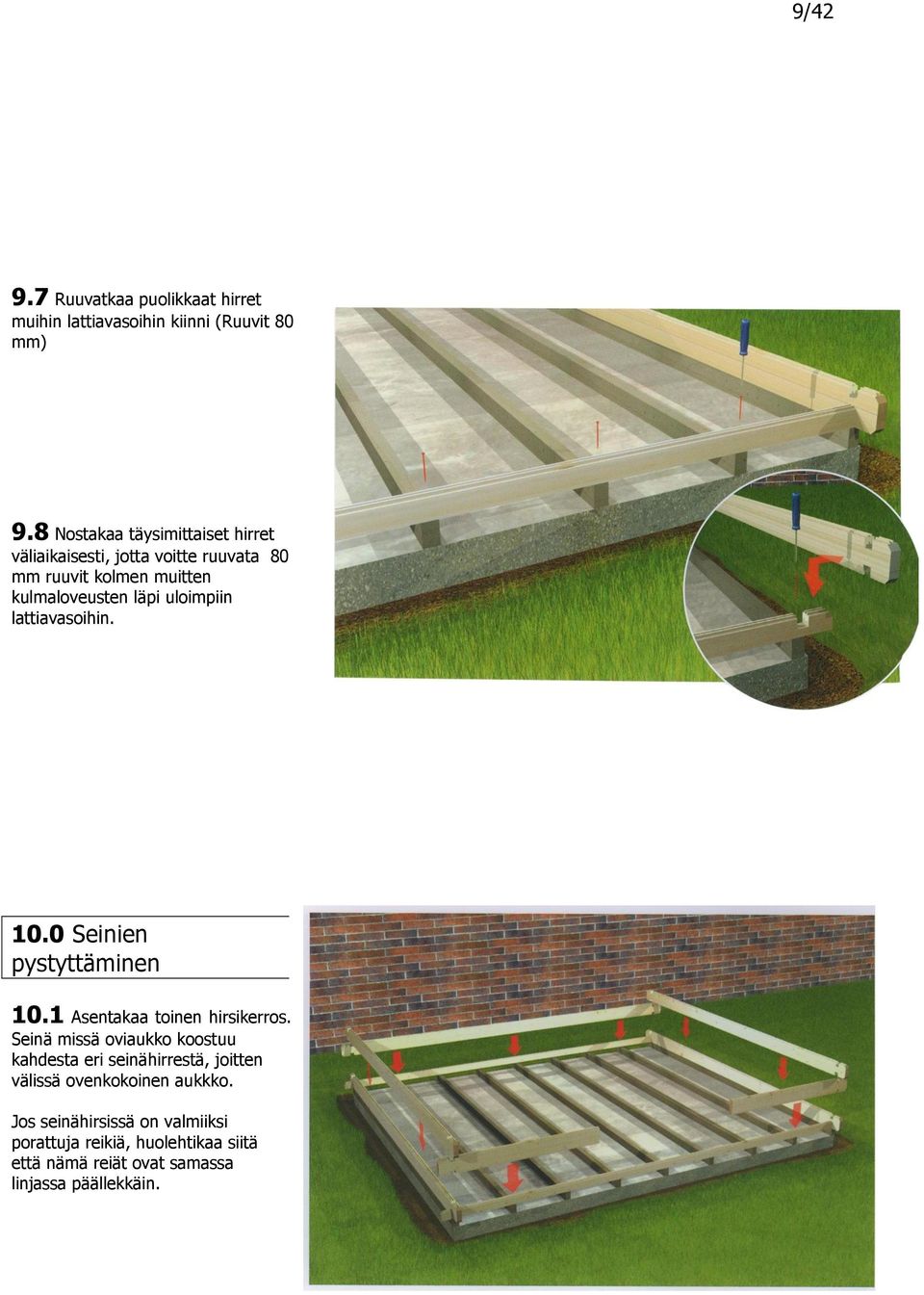 uloimpiin lattiavasoihin. 10.0 Seinien pystyttäminen 10.1 Asentakaa toinen hirsikerros.