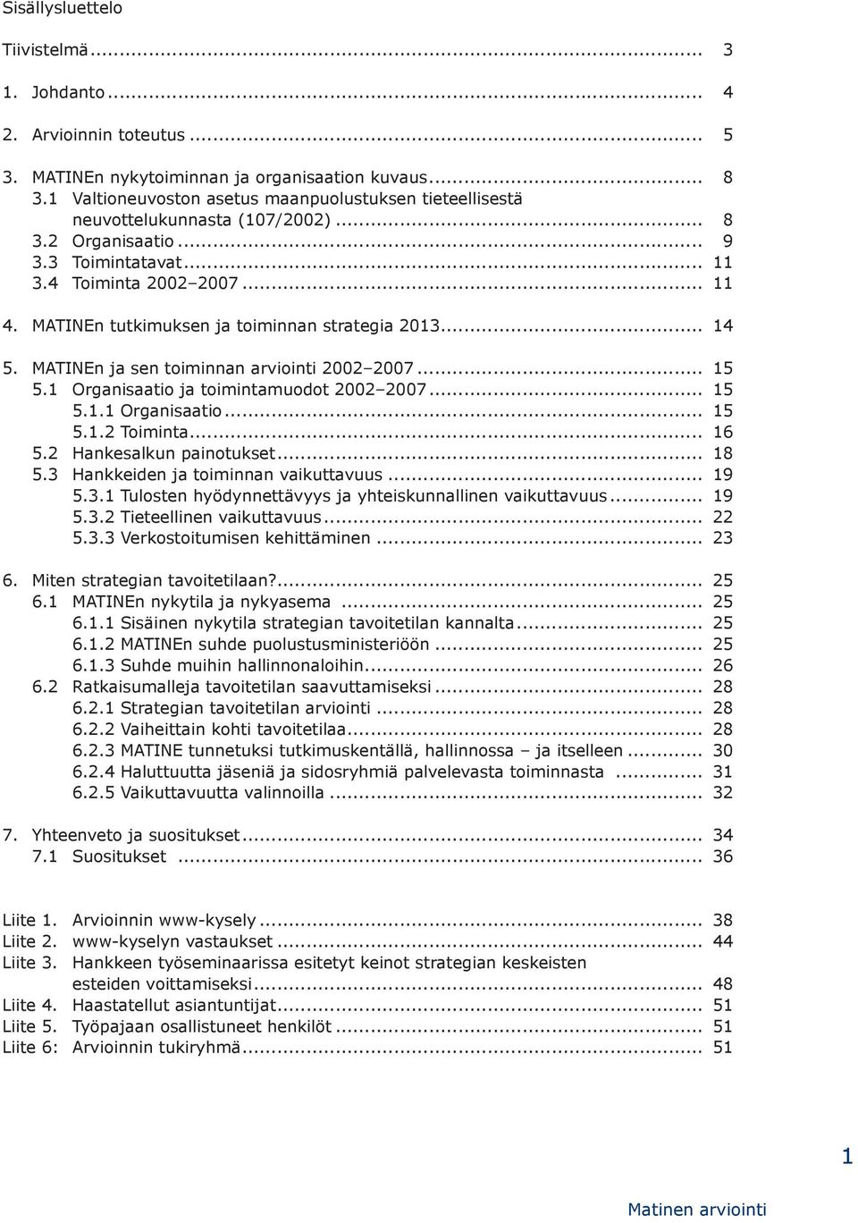 MATINEn tutkimuksen ja toiminnan strategia 2013... 14 5. MATINEn ja sen toiminnan arviointi 2002 2007... 15 5.1 Organisaatio ja toimintamuodot 2002 2007... 15 5.1.1 Organisaatio... 15 5.1.2 Toiminta.