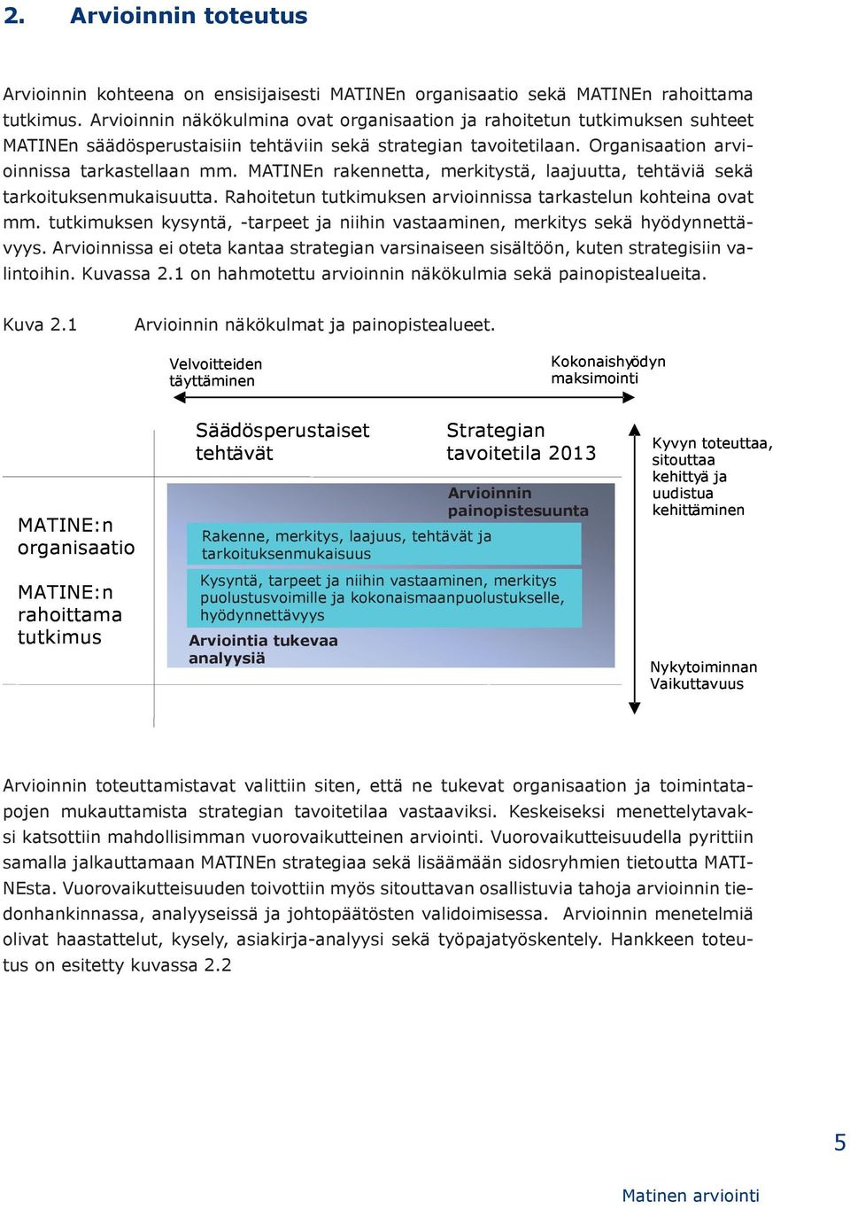 MATINEn rakennetta, merkitystä, laajuutta, tehtäviä sekä tarkoituksenmukaisuutta. Rahoitetun tutkimuksen arvioinnissa tarkastelun kohteina ovat mm.