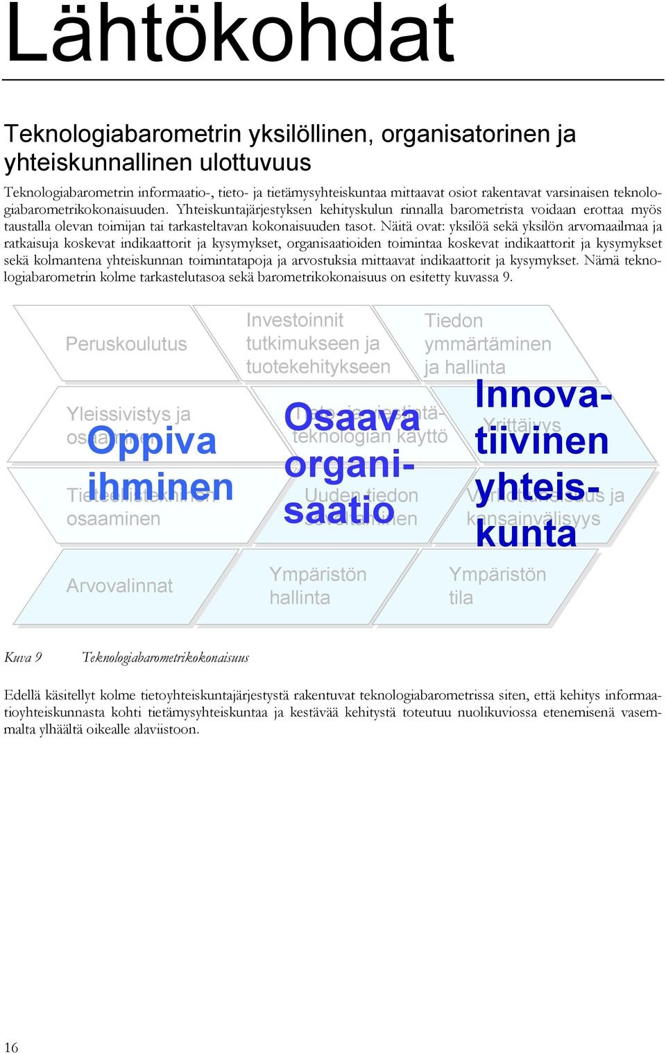 Näitä ovat: yksilöä sekä yksilön arvomaailmaa ja ratkaisuja koskevat indikaattorit ja kysymykset, organisaatioiden toimintaa koskevat indikaattorit ja kysymykset sekä kolmantena yhteiskunnan