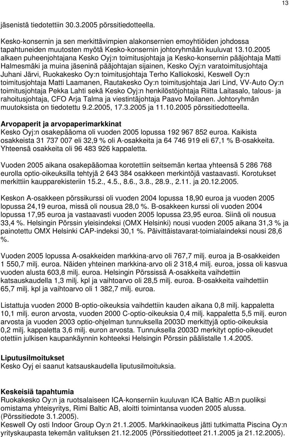 Oy:n toimitusjohtaja Terho Kalliokoski, Keswell Oy:n toimitusjohtaja Matti Laamanen, Rautakesko Oy:n toimitusjohtaja Jari Lind, VV-Auto Oy:n toimitusjohtaja Pekka Lahti sekä Kesko Oyj:n