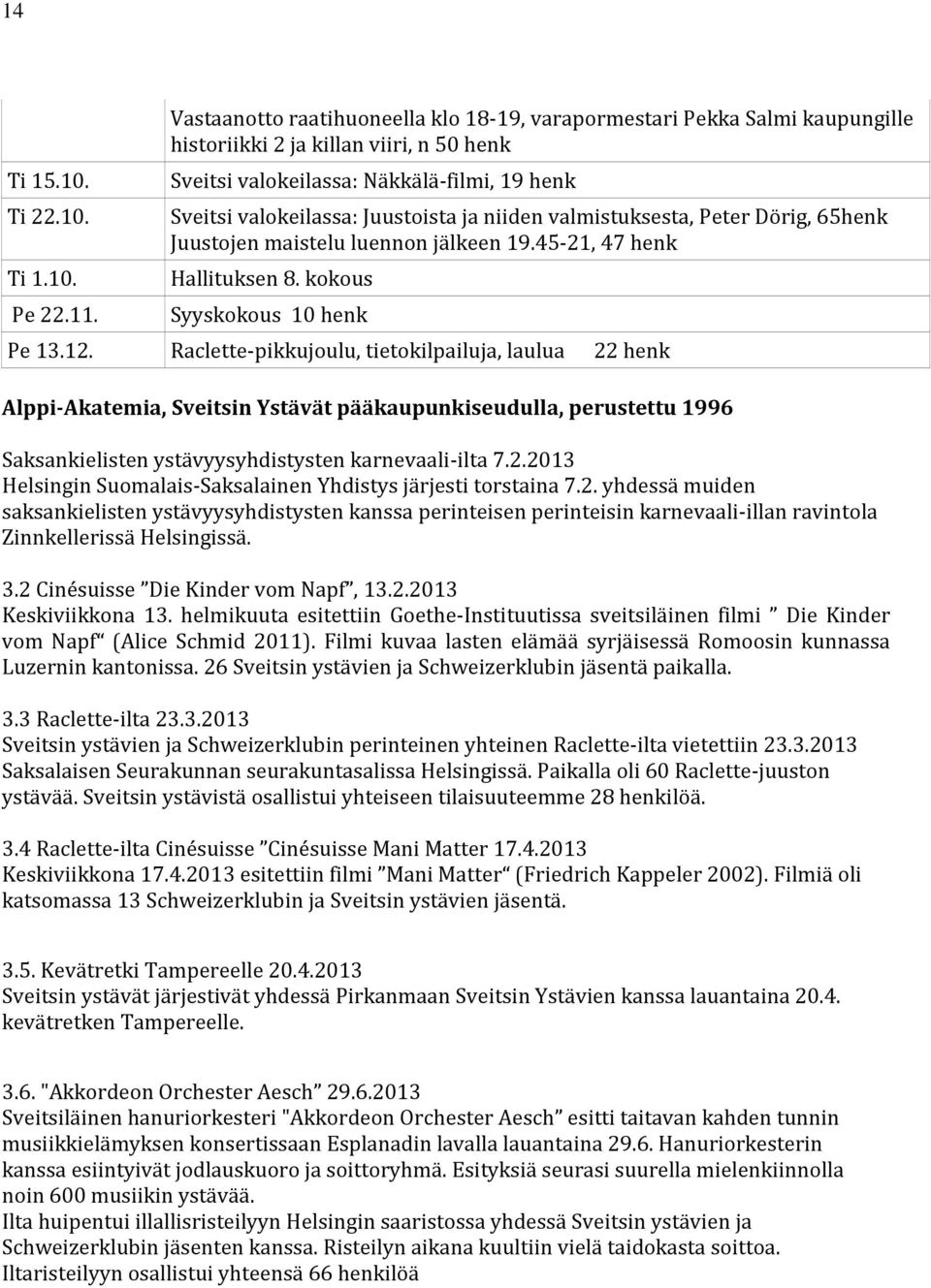 niiden valmistuksesta, Peter Dörig, 65henk Juustojen maistelu luennon jälkeen 19.45-21, 47 henk Hallituksen 8.