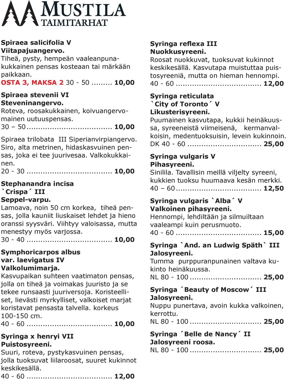 Stephanandra incisa `Crispa III Seppel-varpu. Lamoava, noin 50 cm korkea, tiheä pensas, jolla kauniit liuskaiset lehdet ja hieno oranssi syysväri. Viihtyy valoisassa, mutta menestyy myös varjossa.