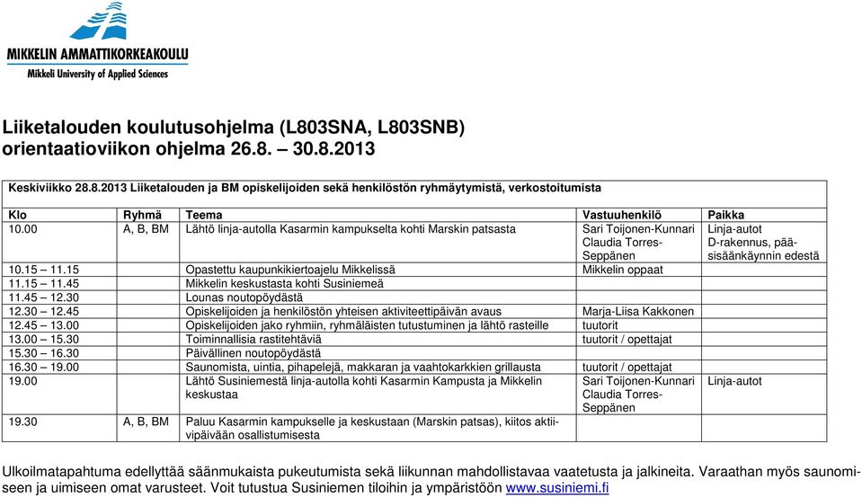 45 12.30 Lounas noutopöydästä 12.30 12.45 Opiskelijoiden ja henkilöstön yhteisen aktiviteettipäivän avaus Marja-Liisa Kakkonen 12.45 13.