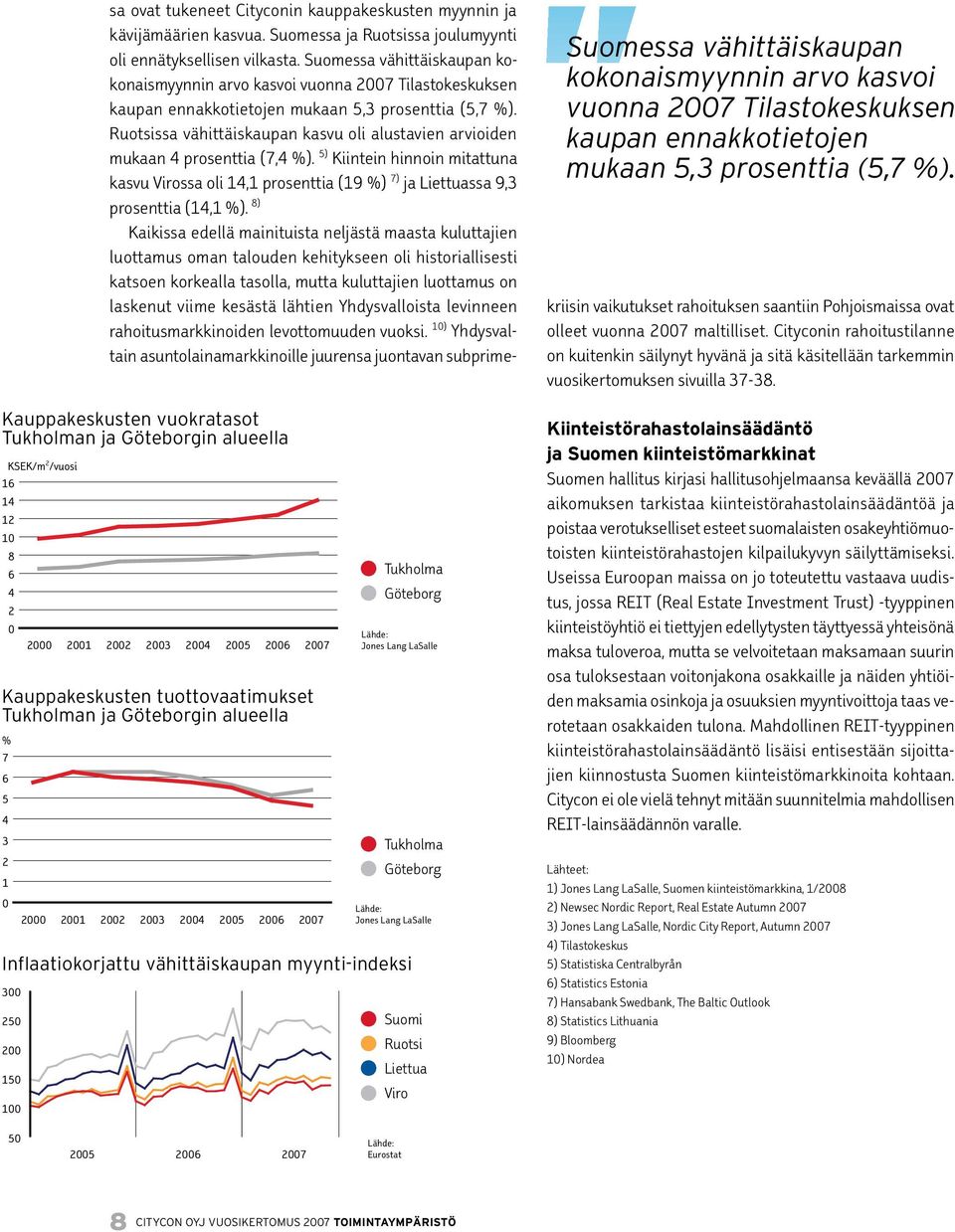 vähittäiskaupan myynti-indeksi Ruotsi Liettua Viro Suomessa vähittäiskaupan kokonaismyynnin arvo kasvoi vuonna 2007 Tilastokeskuksen kaupan ennakkotietojen mukaan 5,3 prosenttia (5,7 %).