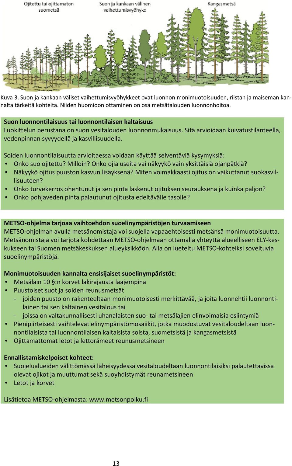 Soiden luonnontilaisuutta arvioitaessa voidaan käyttää selventäviä kysymyksiä: Onko suo ojitettu? Milloin? Onko ojia useita vai näkyykö vain yksittäisiä ojanpätkiä?