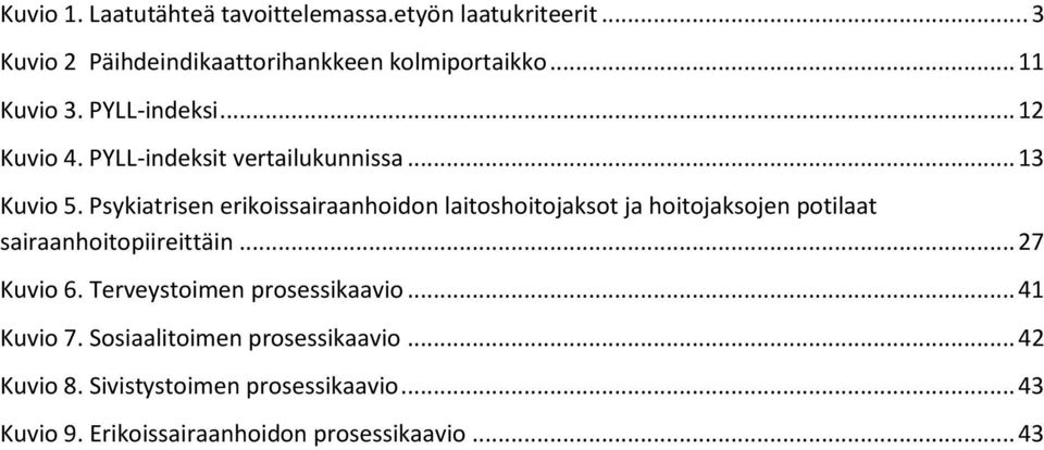 Psykiatrisen erikoissairaanhoidon laitoshoitojaksot ja hoitojaksojen potilaat sairaanhoitopiireittäin... 27 Kuvio 6.