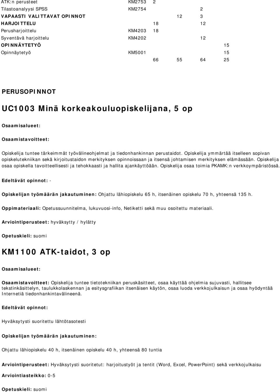 Opiskelija ymmärtää itselleen sopivan opiskelutekniikan sekä kirjoitustaidon merkityksen opinnoissaan ja itsensä johtamisen merkityksen elämässään.