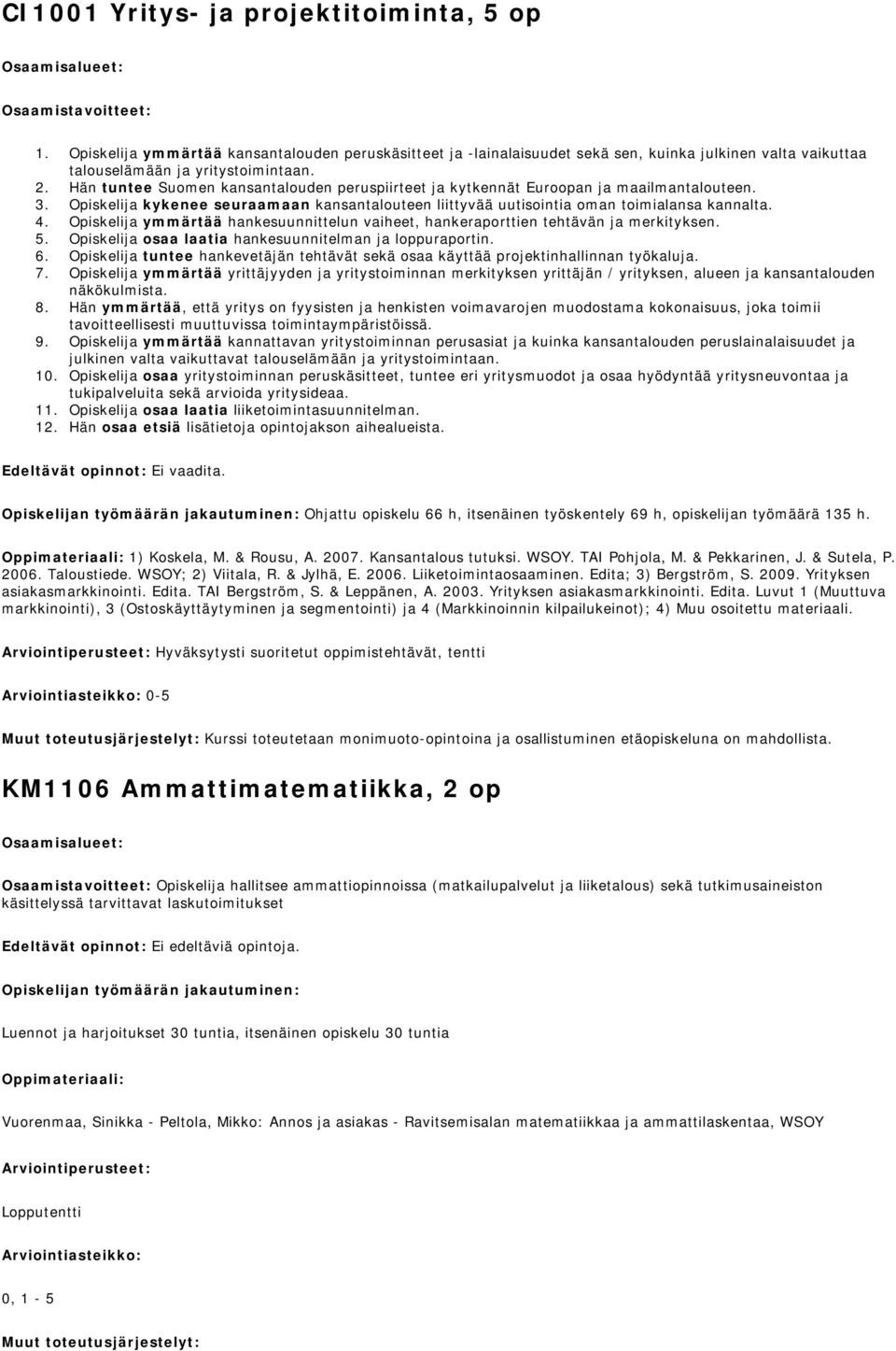 Opiskelija ymmärtää hankesuunnittelun vaiheet, hankeraporttien tehtävän ja merkityksen. 5. Opiskelija osaa laatia hankesuunnitelman ja loppuraportin. 6.