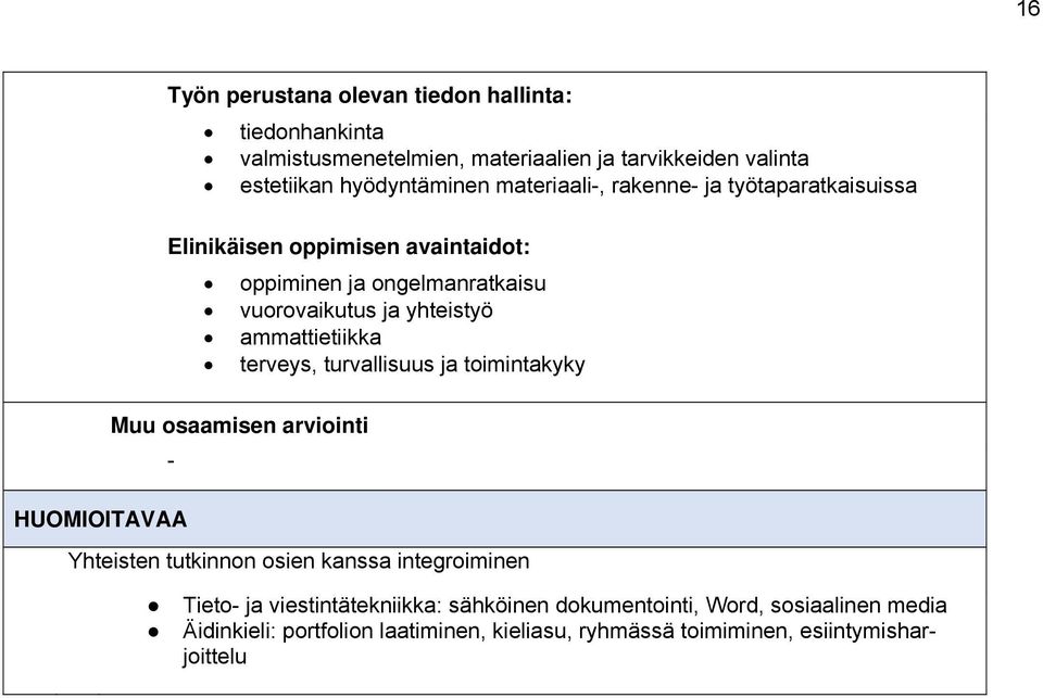 yhteistyö ammattietiikka terveys, turvallisuus ja toimintakyky Muu osaamisen arviointi - Yhteisten tutkinnon osien kanssa integroiminen Tieto- ja