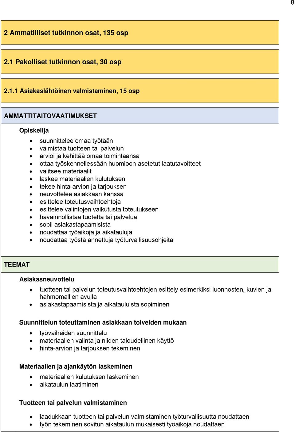 Pakolliset tutkinnon osat, 30 osp 2.1.