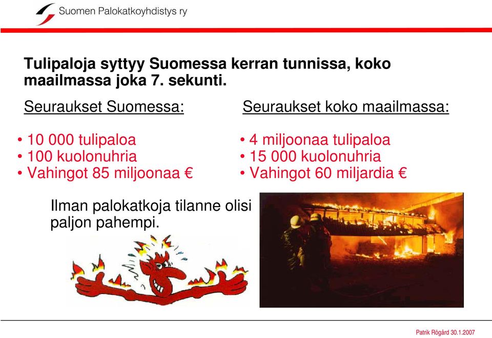 Seuraukset Suomessa: Seuraukset koko maailmassa: 10 000 tulipaloa 100