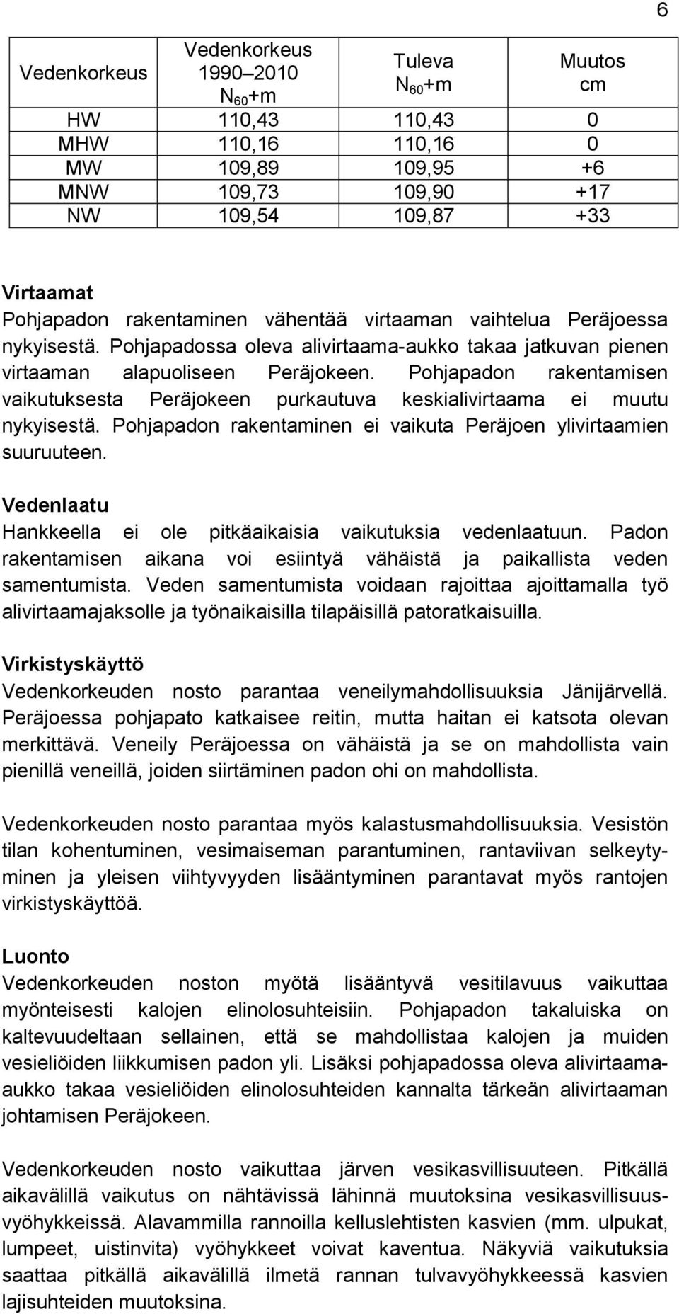 Pohjapadon rakentamisen vaikutuksesta Peräjokeen purkautuva keskialivirtaama ei muutu nykyisestä. Pohjapadon rakentaminen ei vaikuta Peräjoen ylivirtaamien suuruuteen.
