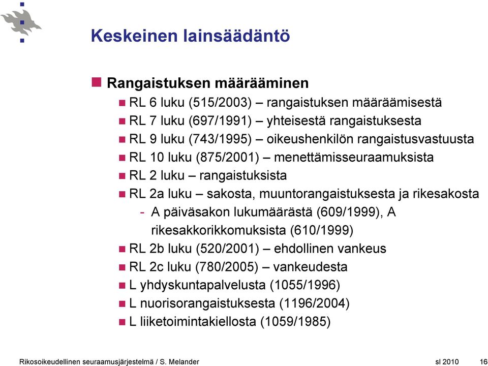 muuntorangaistuksesta ja rikesakosta - A päiväsakon lukumäärästä (609/1999), A rikesakkorikkomuksista (610/1999) RL 2b luku (520/2001) ehdollinen