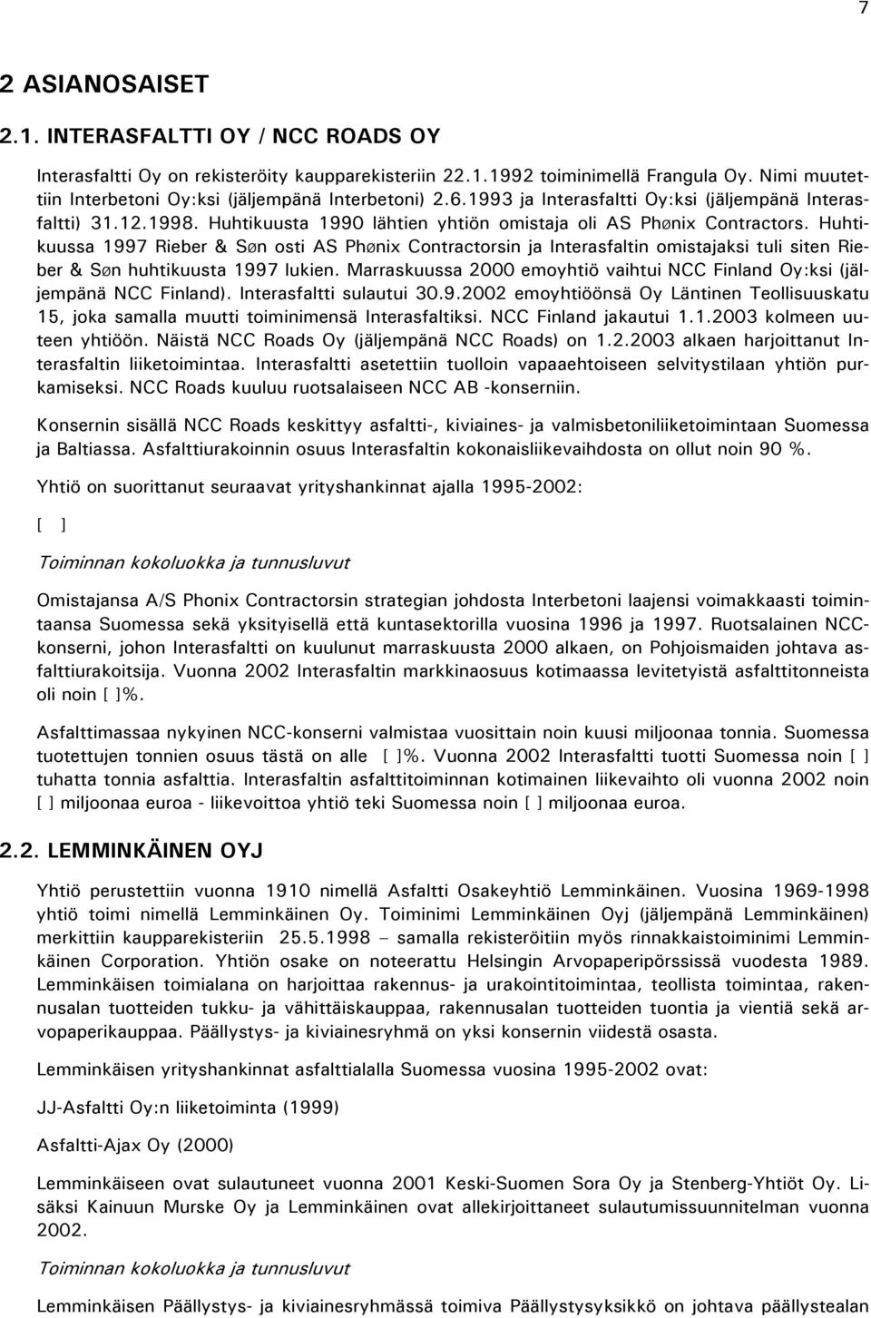 Huhtikuussa 1997 Rieber & SØn osti AS PhØnix Contractorsin ja Interasfaltin omistajaksi tuli siten Rieber & SØn huhtikuusta 1997 lukien.