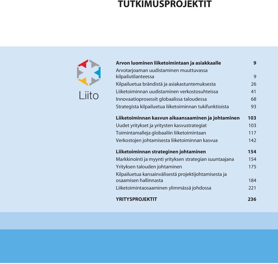 yritykset ja yritysten kasvustrategiat 103 Toimintamalleja globaaliin liiketoimintaan 117 Verkostojen johtamisesta liiketoiminnan kasvua 142 Liiketoiminnan strateginen johtaminen 154 Markkinointi ja