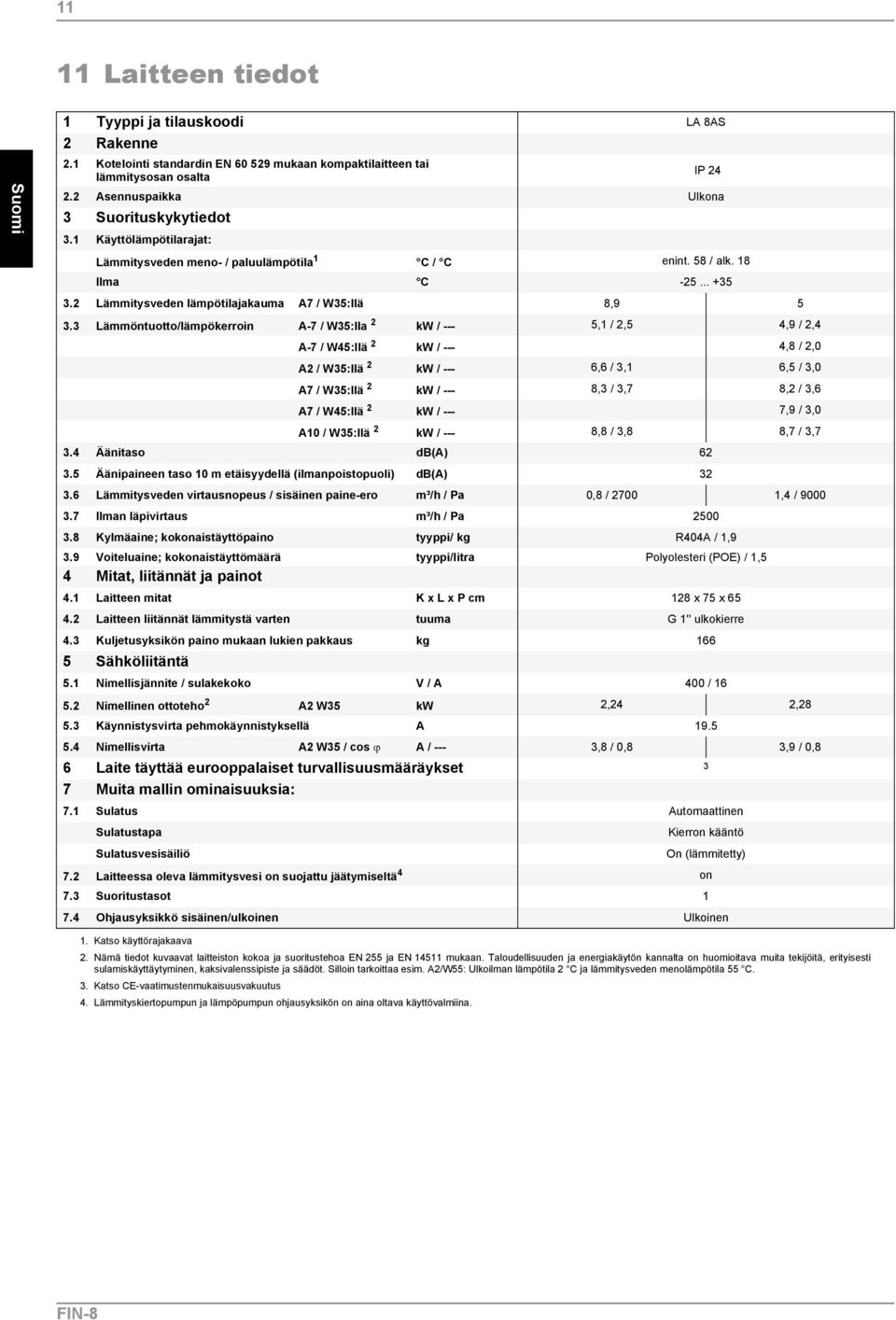 2 Lämmitysveden lämpötilajakauma A7 / W35:llä 8,9 5 3.