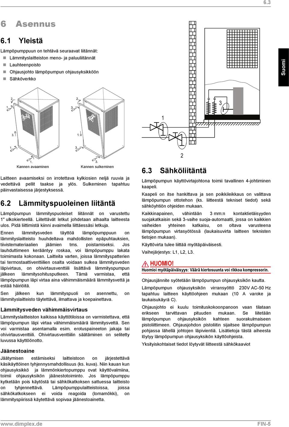 sulkeminen Laitteen avaamiseksi on irrotettava kylkiosien neljä ruuvia ja vedettävä pellit taakse ja ylös. Sulkeminen tapahtuu päinvastaisessa järjestyksessä. 6.