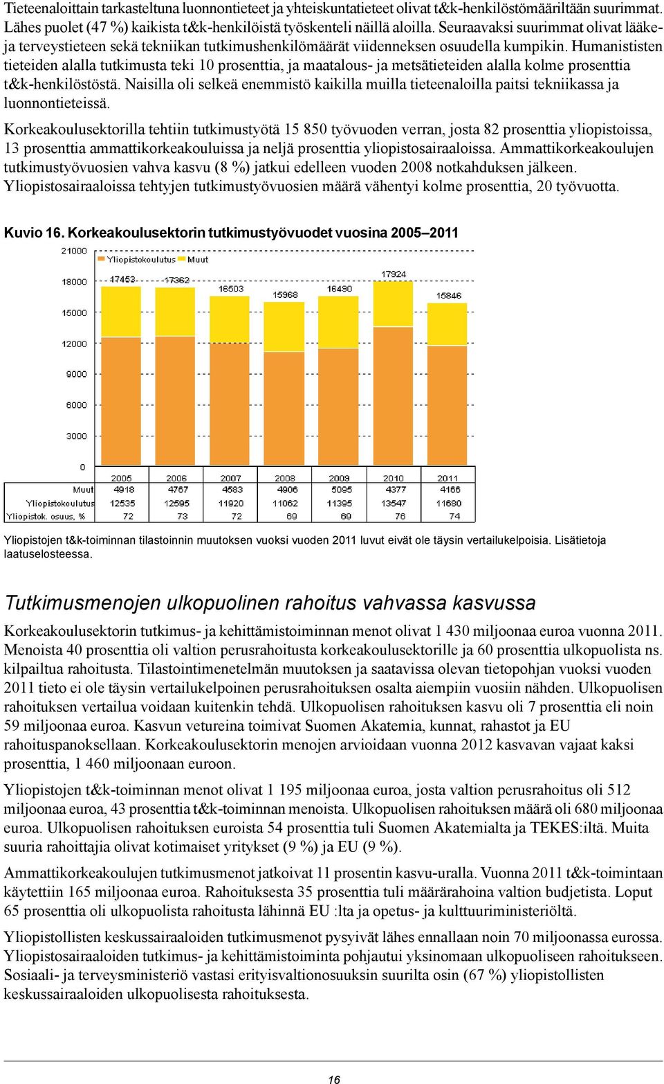 Humanististen tieteiden alalla tutkimusta teki 10 prosenttia, ja maatalous- ja metsätieteiden alalla kolme prosenttia t&k-henkilöstöstä.