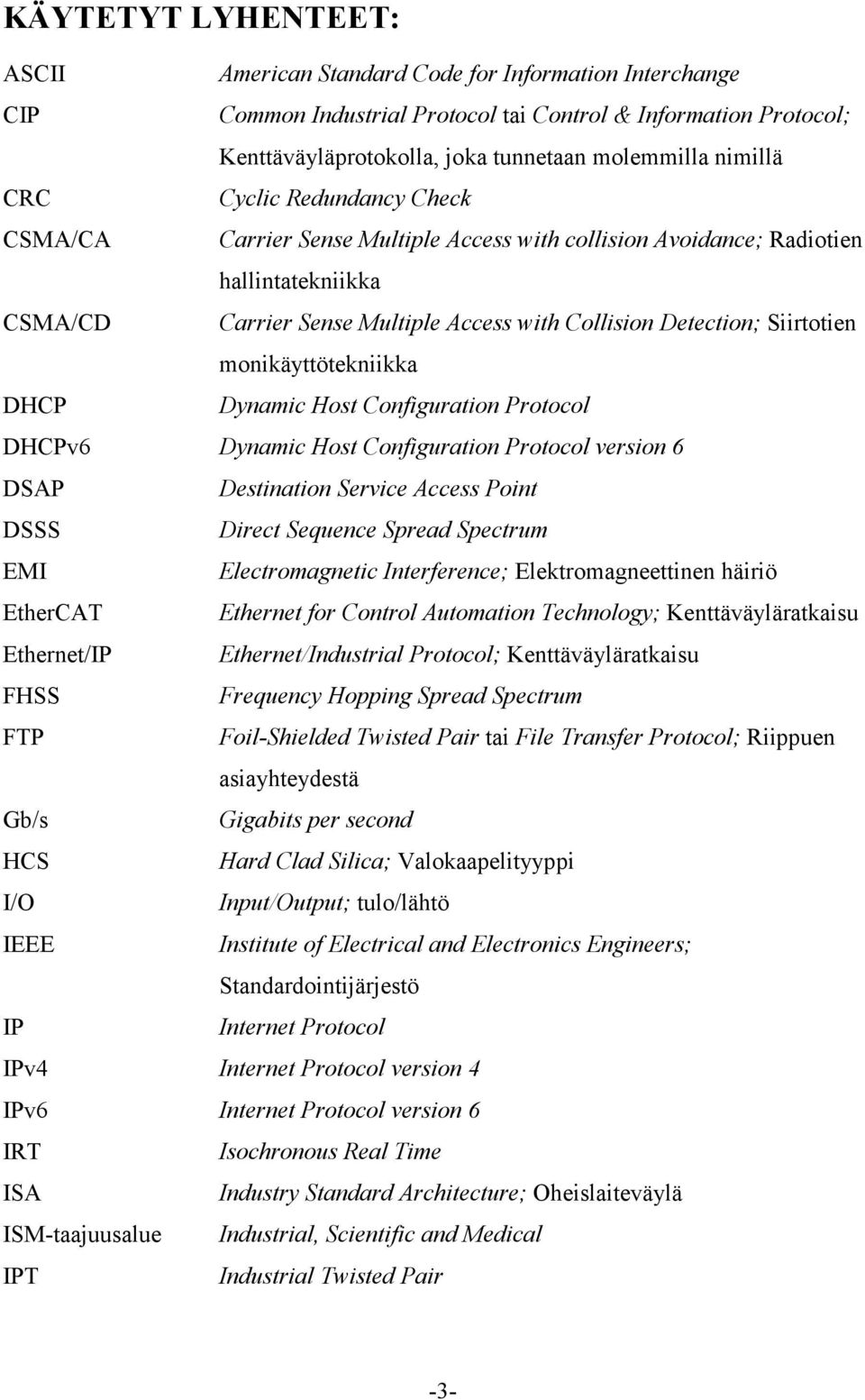 Siirtotien monikäyttötekniikka DHCP Dynamic Host Configuration Protocol DHCPv6 Dynamic Host Configuration Protocol version 6 DSAP Destination Service Access Point DSSS Direct Sequence Spread Spectrum