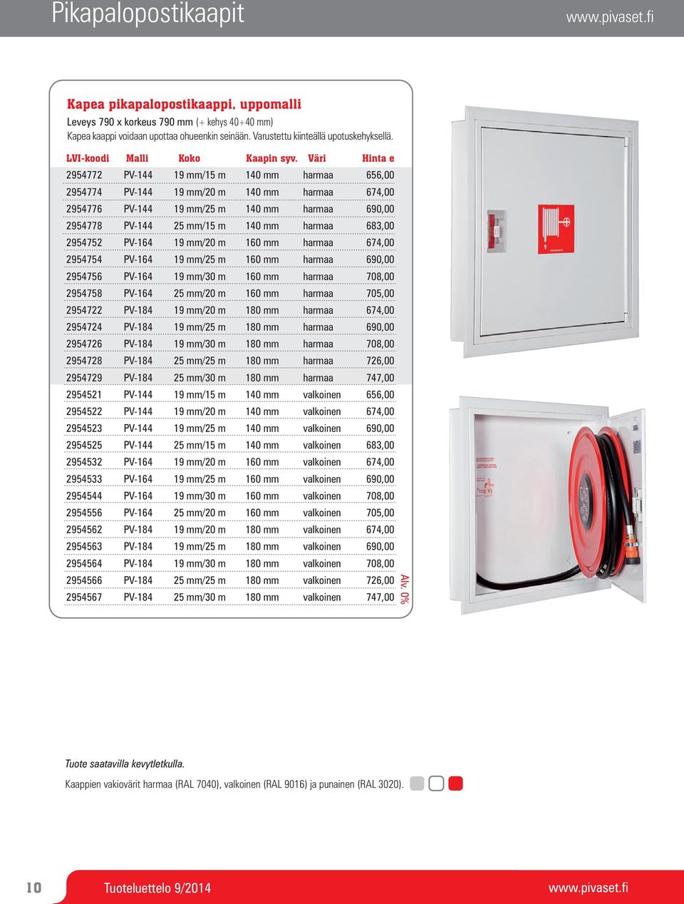 Väri Hinta e 2954772 PV-144 19 mm/15 m 140 mm harmaa 656,00 2954774 PV-144 19 mm/20 m 140 mm harmaa 674,00 2954776 PV-144 19 mm/25 m 140 mm harmaa 690,00 2954778 PV-144 25 mm/15 m 140 mm harmaa