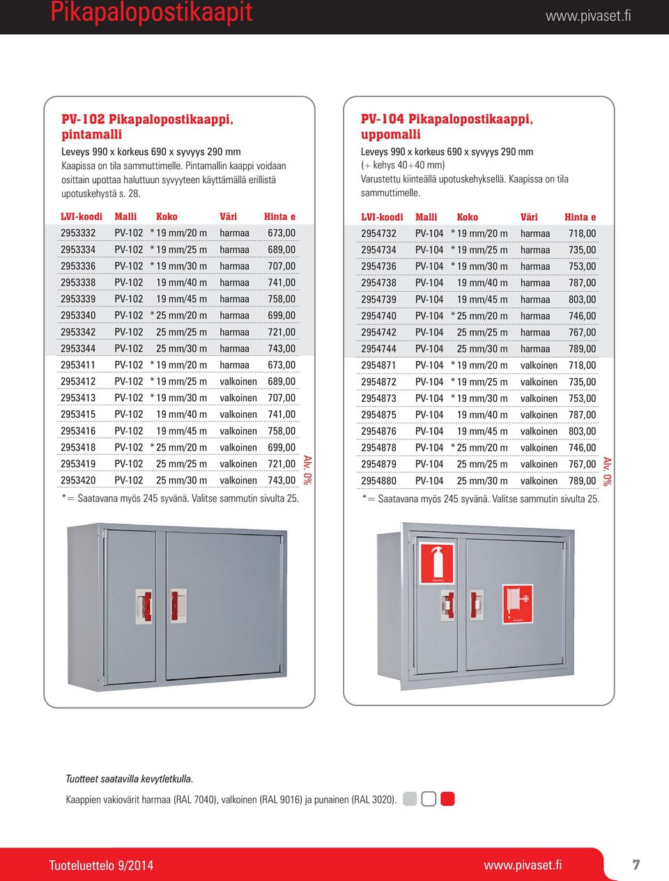 LVI-koodi Malli Koko Väri Hinta e 2953332 PV-102 * 19 mm/20 m harmaa 673,00 2953334 PV-102 * 19 mm/25 m harmaa 689,00 2953336 PV-102 * 19 mm/30 m harmaa 707,00 2953338 PV-102 19 mm/40 m harmaa 741,00