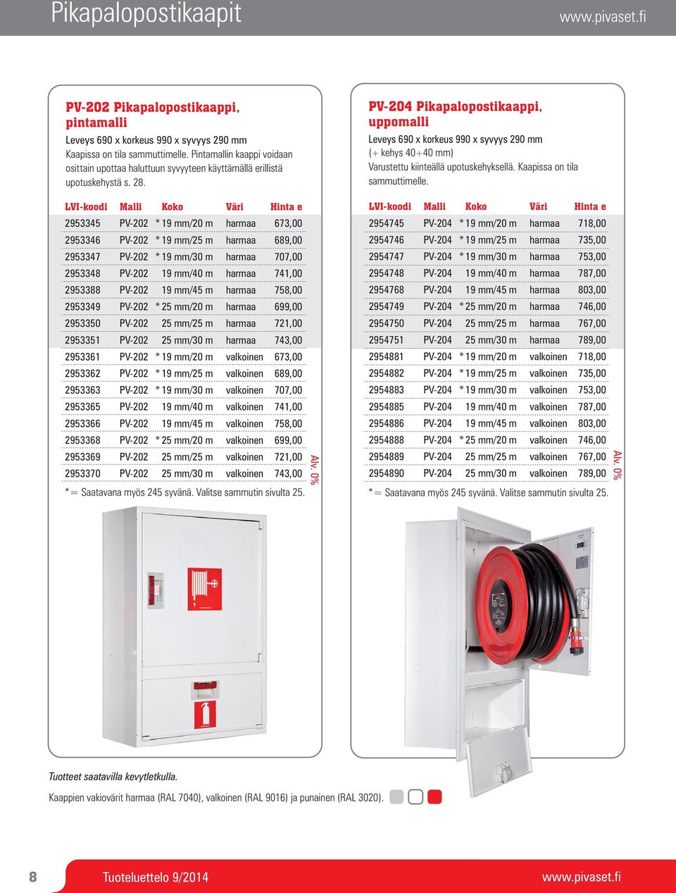 LVI-koodi Malli Koko Väri Hinta e 2953345 PV-202 * 19 mm/20 m harmaa 673,00 2953346 PV-202 * 19 mm/25 m harmaa 689,00 2953347 PV-202 * 19 mm/30 m harmaa 707,00 2953348 PV-202 19 mm/40 m harmaa 741,00