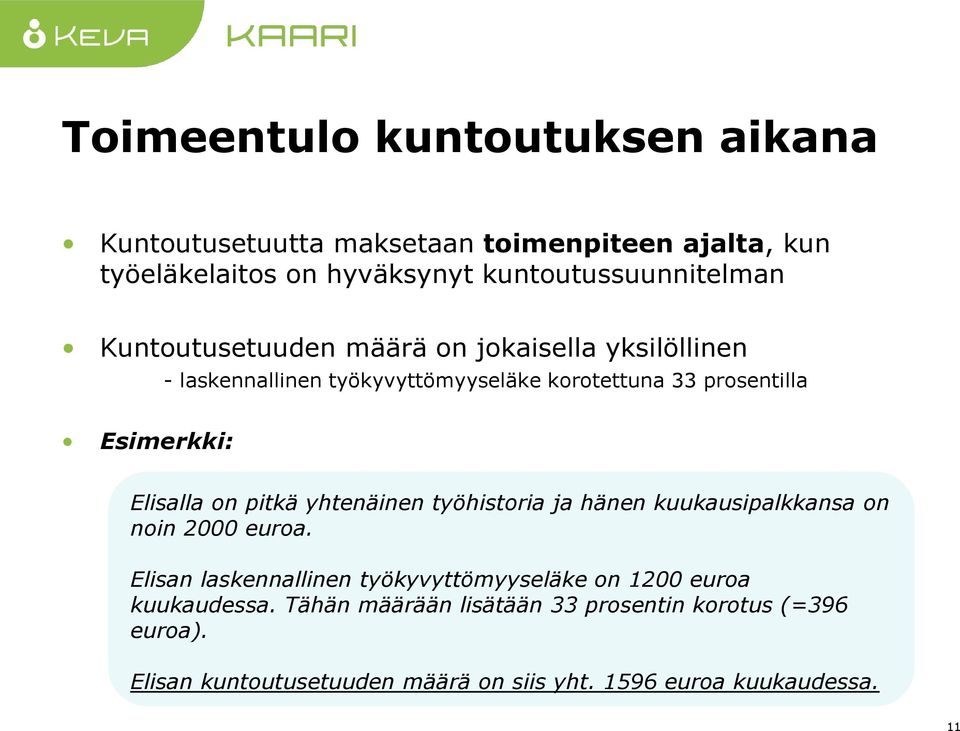 on pitkä yhtenäinen työhistoria ja hänen kuukausipalkkansa on noin 2000 euroa.