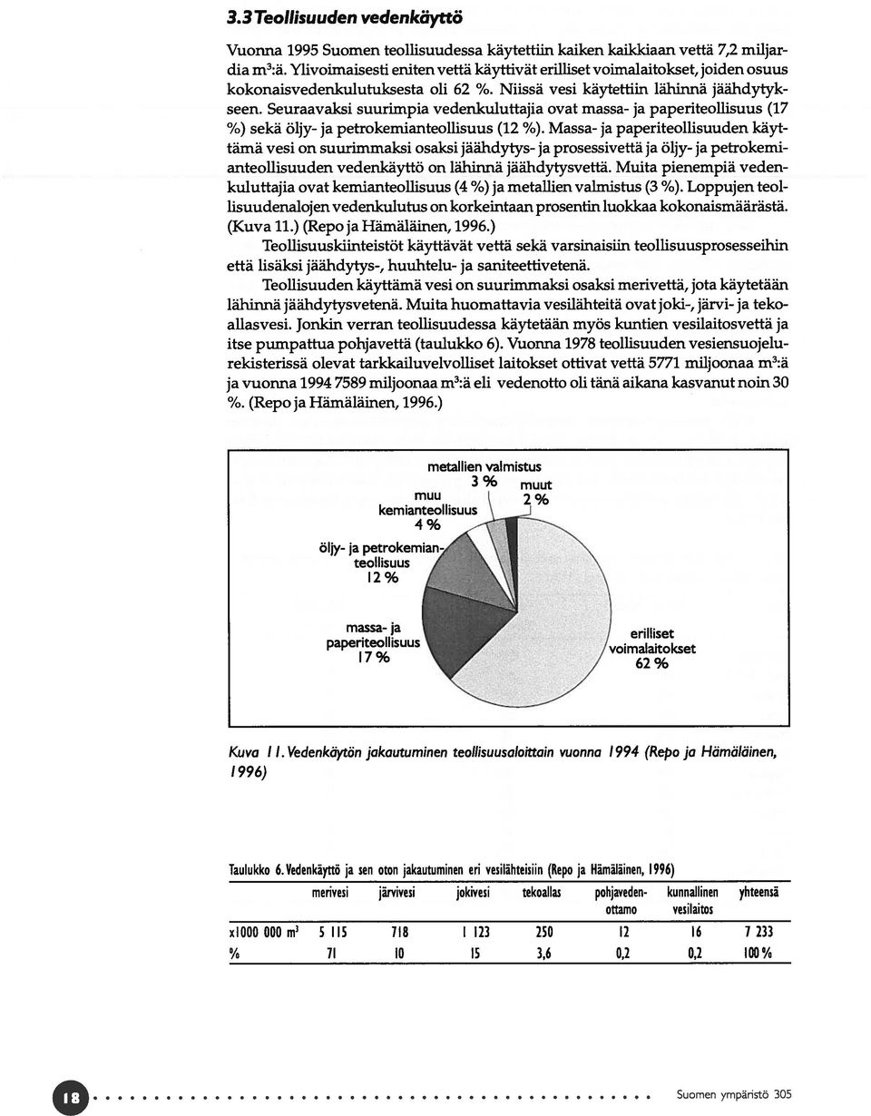 Seuraavaksi suurimpia vedenkuluttajia ovat massa- ja paperiteollisuus (17 %) sekä öljy- ja petrokemianteollisuus (12 %).