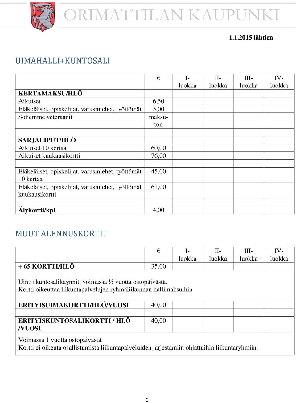 Uinti+kuntosalikäynnit, voimassa ½ vuotta ostopäivästä.