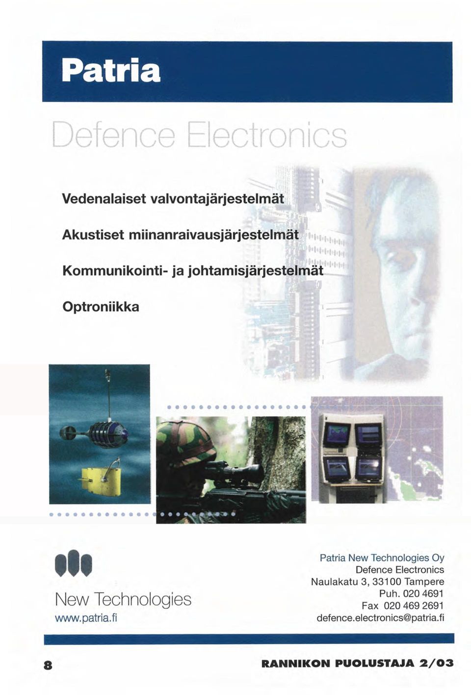fi 1 00 Patria New Technologies Oy Defence Electronics Naulakatu 3, 33100 Tampere