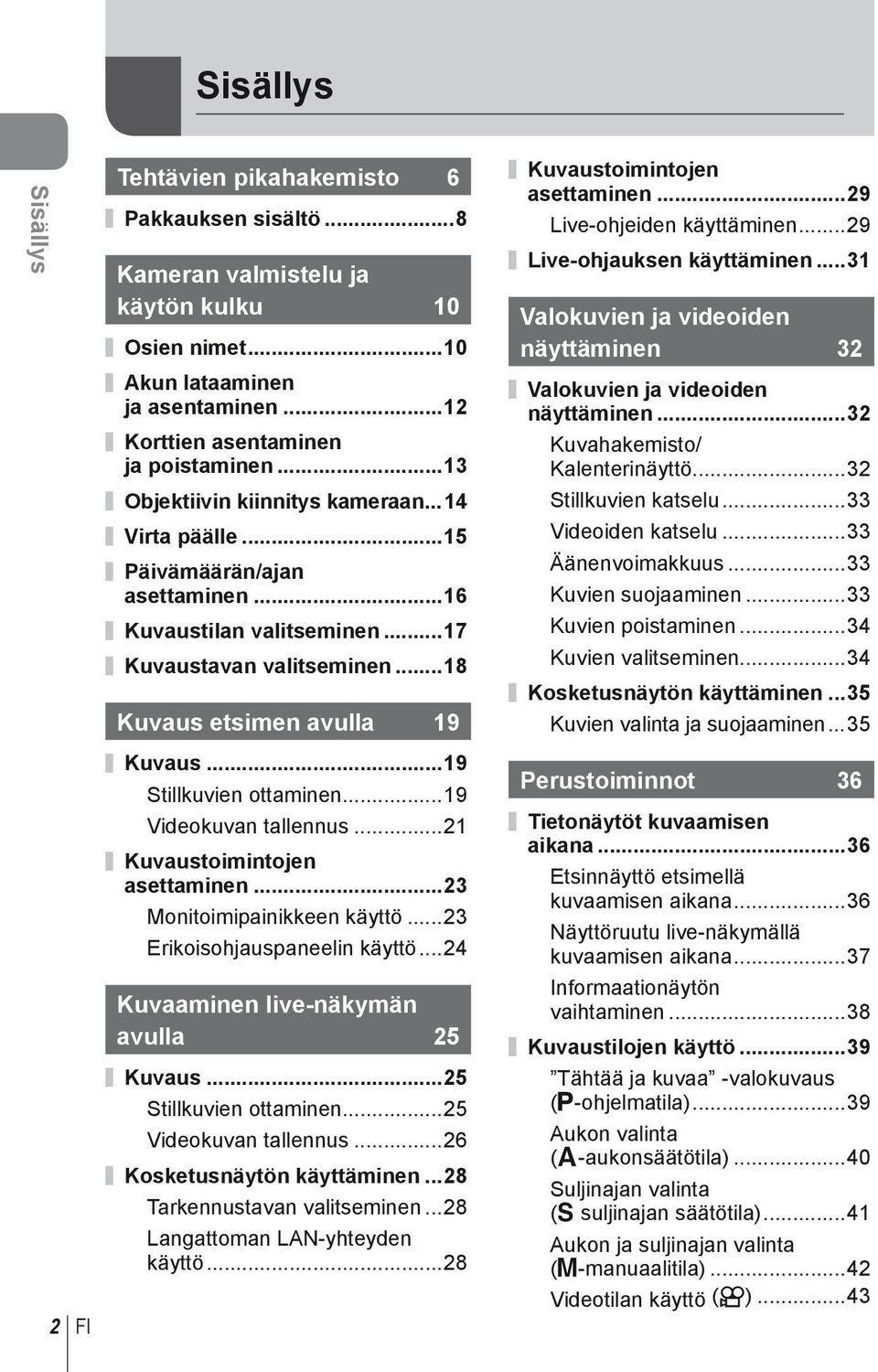 ..18 Kuvaus etsimen avulla 19 Kuvaustoimintojen asettaminen...29 Live-ohjeiden käyttäminen...29 Live-ohjauksen käyttäminen.