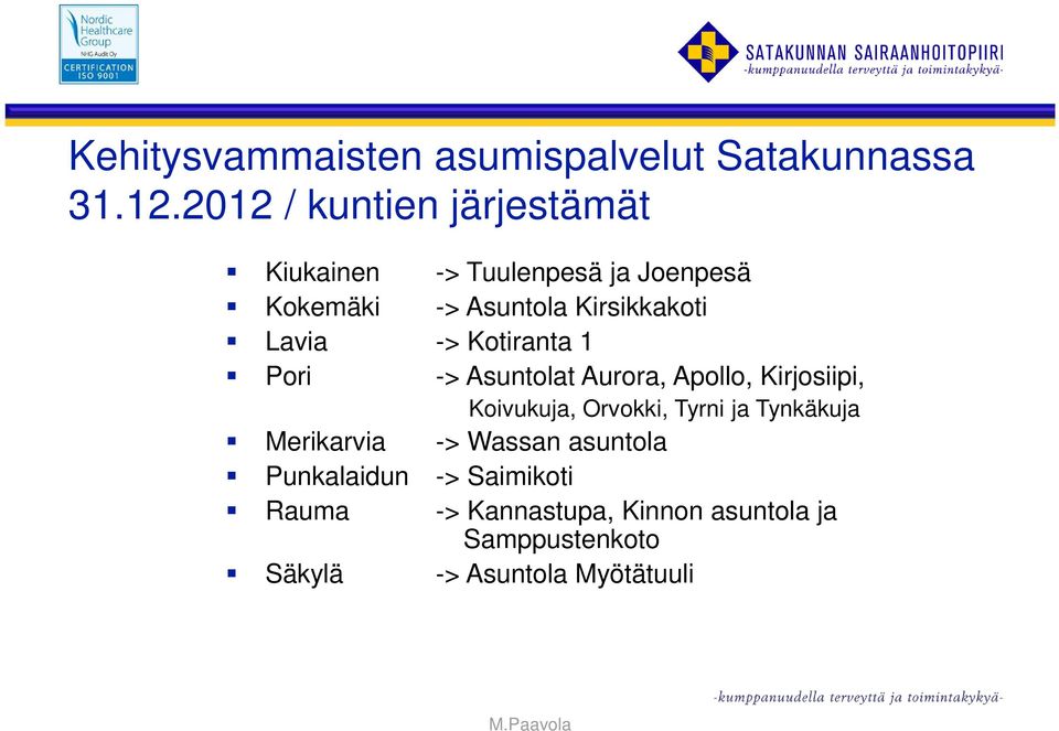 Lavia -> Kotiranta 1 Pori -> Asuntolat Aurora, Apollo, Kirjosiipi, Koivukuja, Orvokki, Tyrni ja