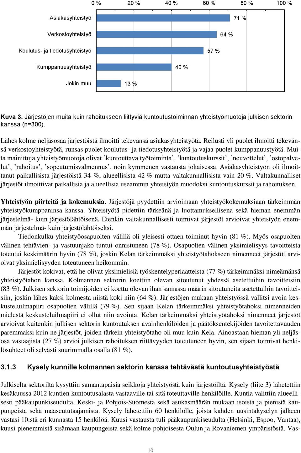 Reilusti yli puolet ilmoitti tekevänsä verkostoyhteistyötä, runsas puolet koulutus- ja tiedotusyhteistyötä ja vajaa puolet kumppanuustyötä.