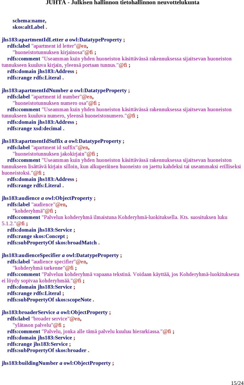 sijaitsevan huoneiston tunnukseen kuuluva kirjain, yleensä portaan tunnus."@fi ; rdfs:domain jhs183:address ; rdfs:range rdfs:literal.