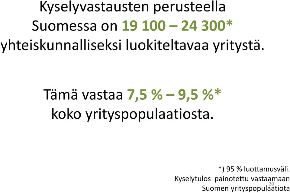 Tämä vastaa 7,5 % 9,5 %* koko yrityspopulaatiosta.