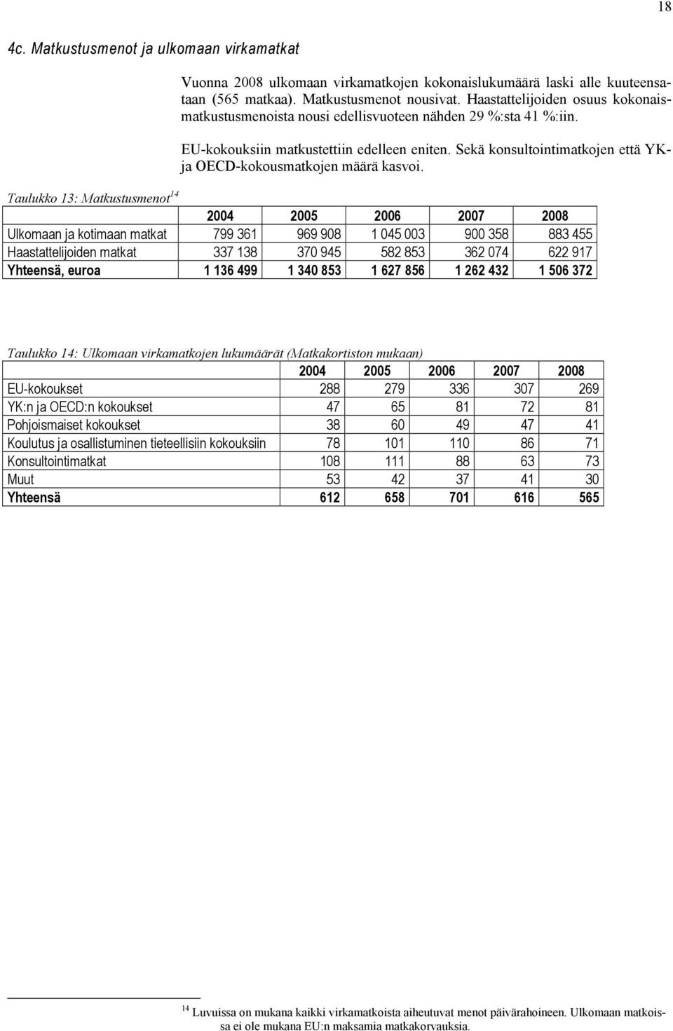 Sekä konsultointimatkojen että YKja OECD-kokousmatkojen määrä kasvoi.