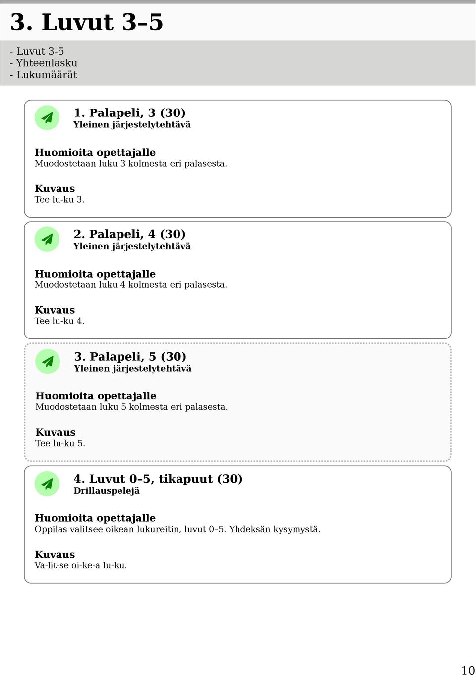 Palapeli, 4 (30) Yleinen järjestelytehtävä Muodostetaan luku 4 kolmesta eri palasesta. Tee lu-ku 4. 3.