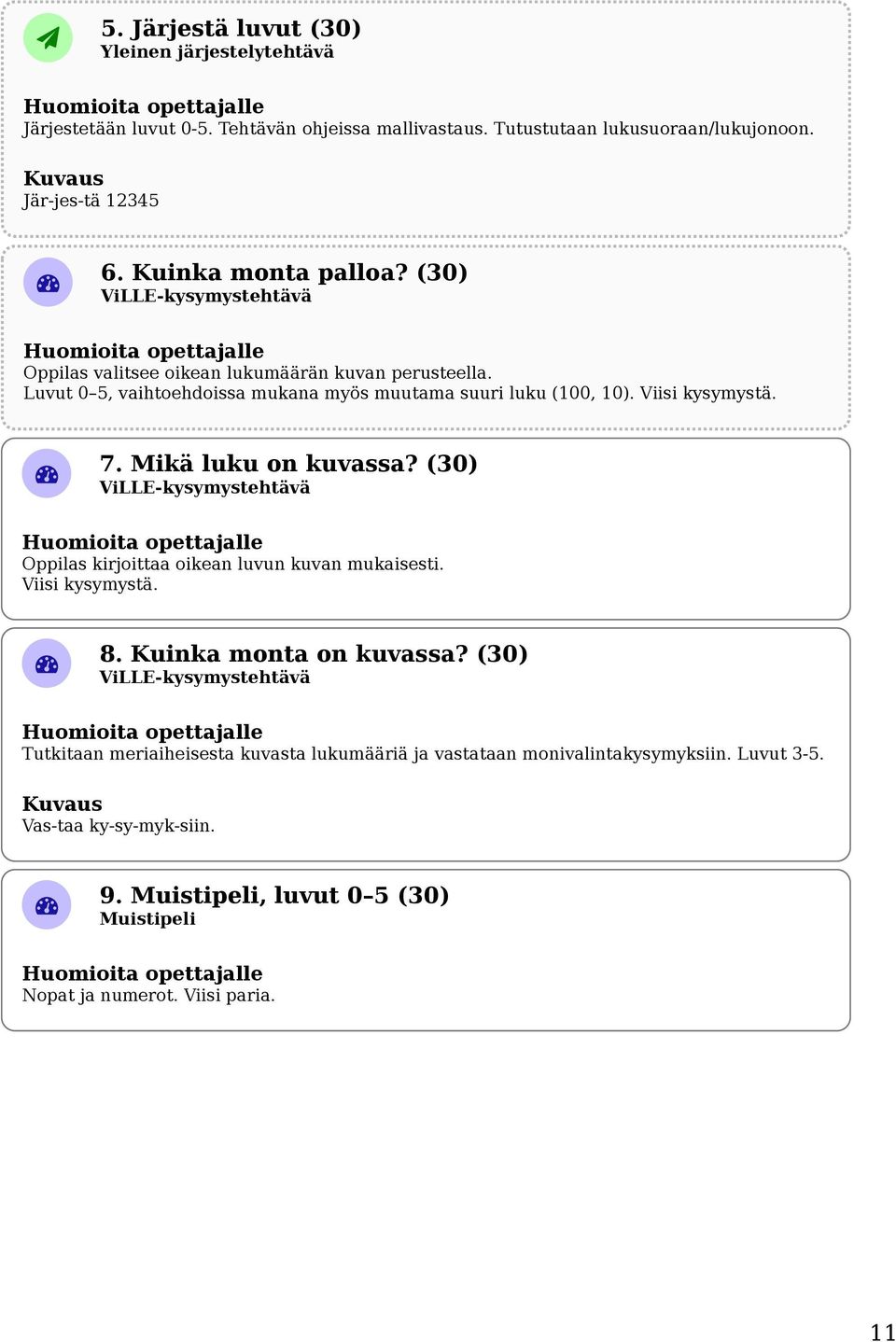 Viisi kysymystä. 7. Mikä luku on kuvassa? (30) Oppilas kirjoittaa oikean luvun kuvan mukaisesti. Viisi kysymystä. 8. Kuinka monta on kuvassa?
