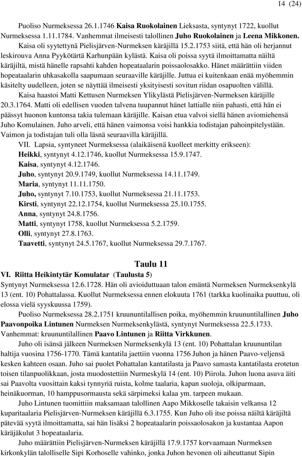 Kaisa oli poissa syytä ilmoittamatta näiltä käräjiltä, mistä hänelle rapsahti kahden hopeataalarin poissaolosakko. Hänet määrättiin viiden hopeataalarin uhkasakolla saapumaan seuraaville käräjille.