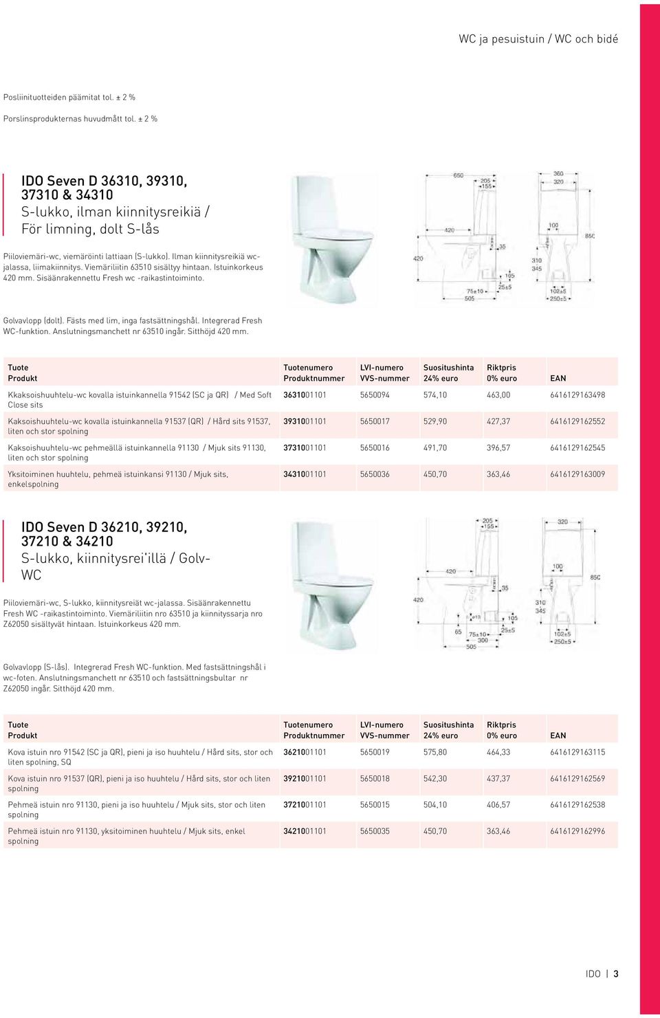 Viemäriliitin 6310 sisältyy hintaan. Istuinkorkeus 420 mm. Sisäänrakennettu Fresh wc -raikastintoiminto. Golvavlopp (dolt). Fästs med lim, inga fastsättningshål. Integrerad Fresh WC-funktion.