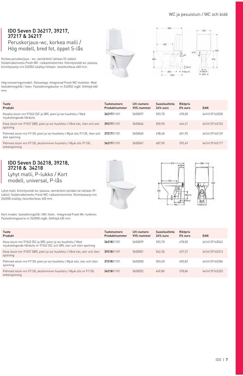 Integrerad Fresh WC-funktion. Med fastsättningshål i foten. Fastsättningsbultar nr Z6202 ingår. Sitthöjd 460 mm.