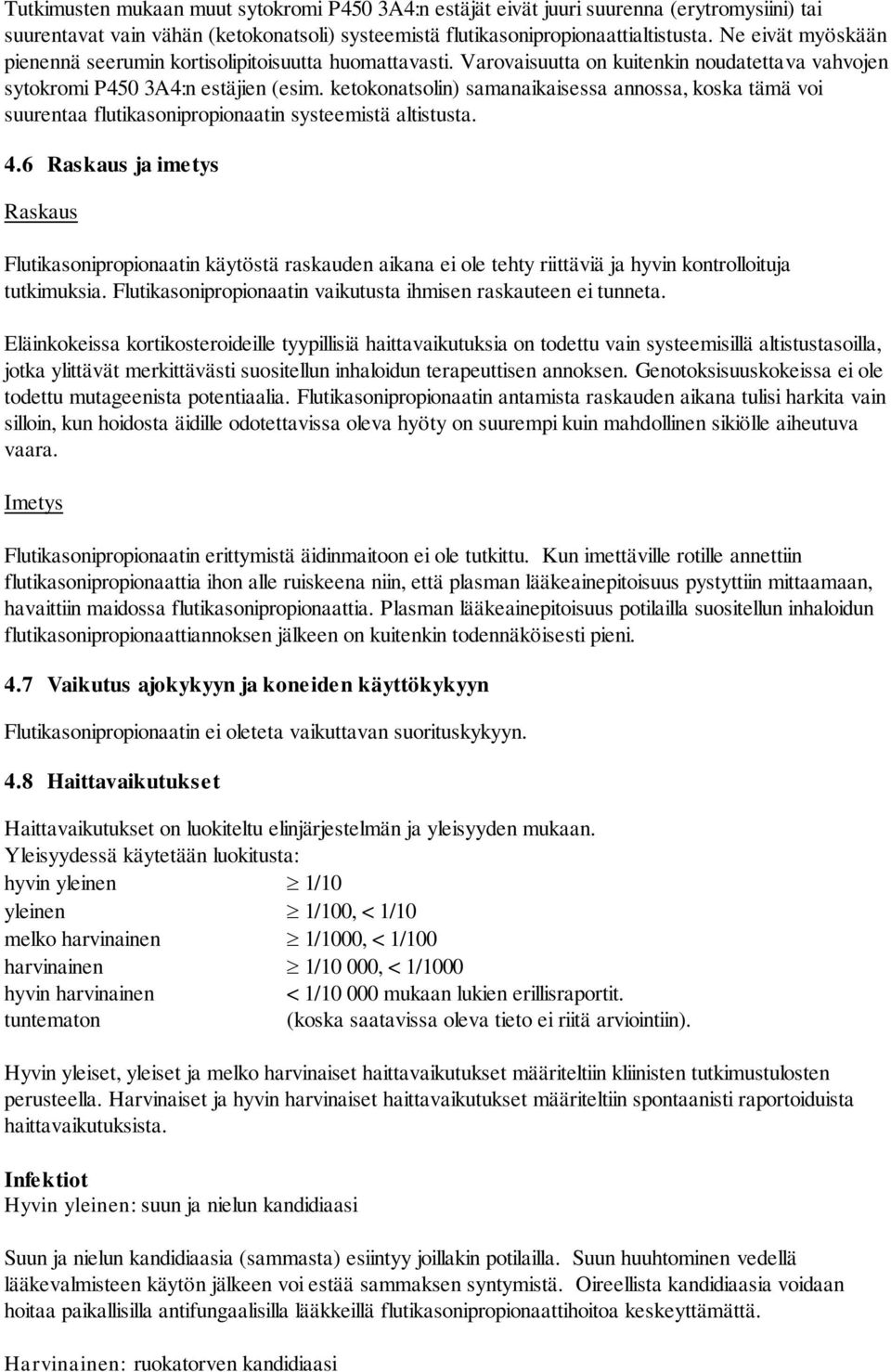 ketokonatsolin) samanaikaisessa annossa, koska tämä voi suurentaa flutikasonipropionaatin systeemistä altistusta. 4.