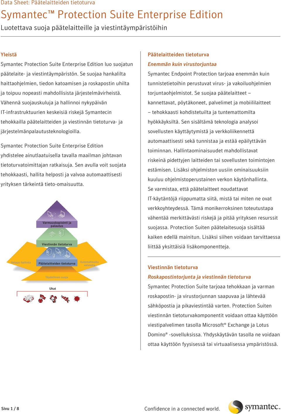 Vähennä suojauskuluja ja hallinnoi nykypäivän IT-infrastruktuurien keskeisiä riskejä Symantecin tehokkailla päätelaitteiden ja viestinnän tietoturva- ja järjestelmänpalautusteknologioilla.