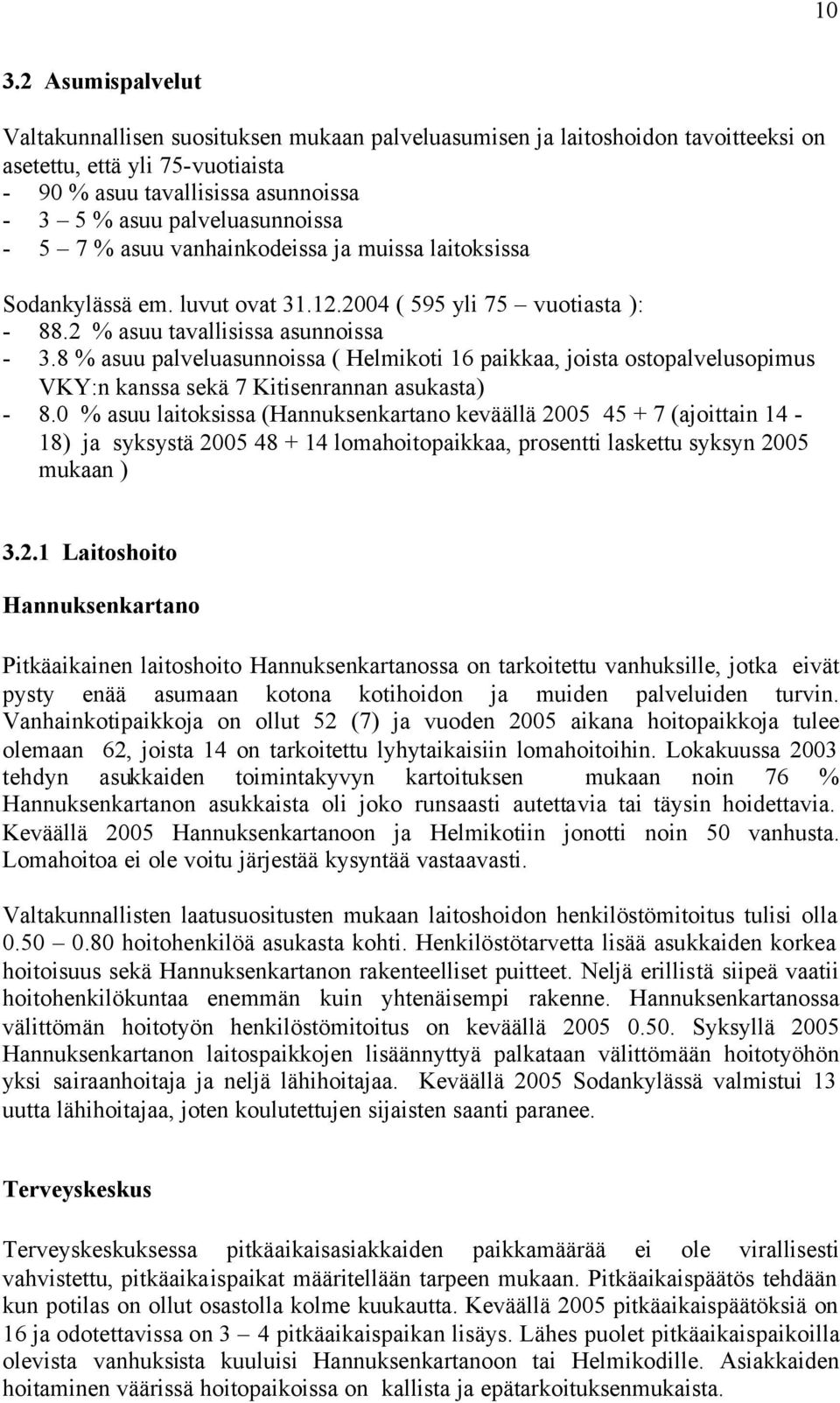 8 % asuu palveluasunnoissa ( Helmikoti 16 paikkaa, joista ostopalvelusopimus VKY:n kanssa sekä 7 Kitisenrannan asukasta) - 8.