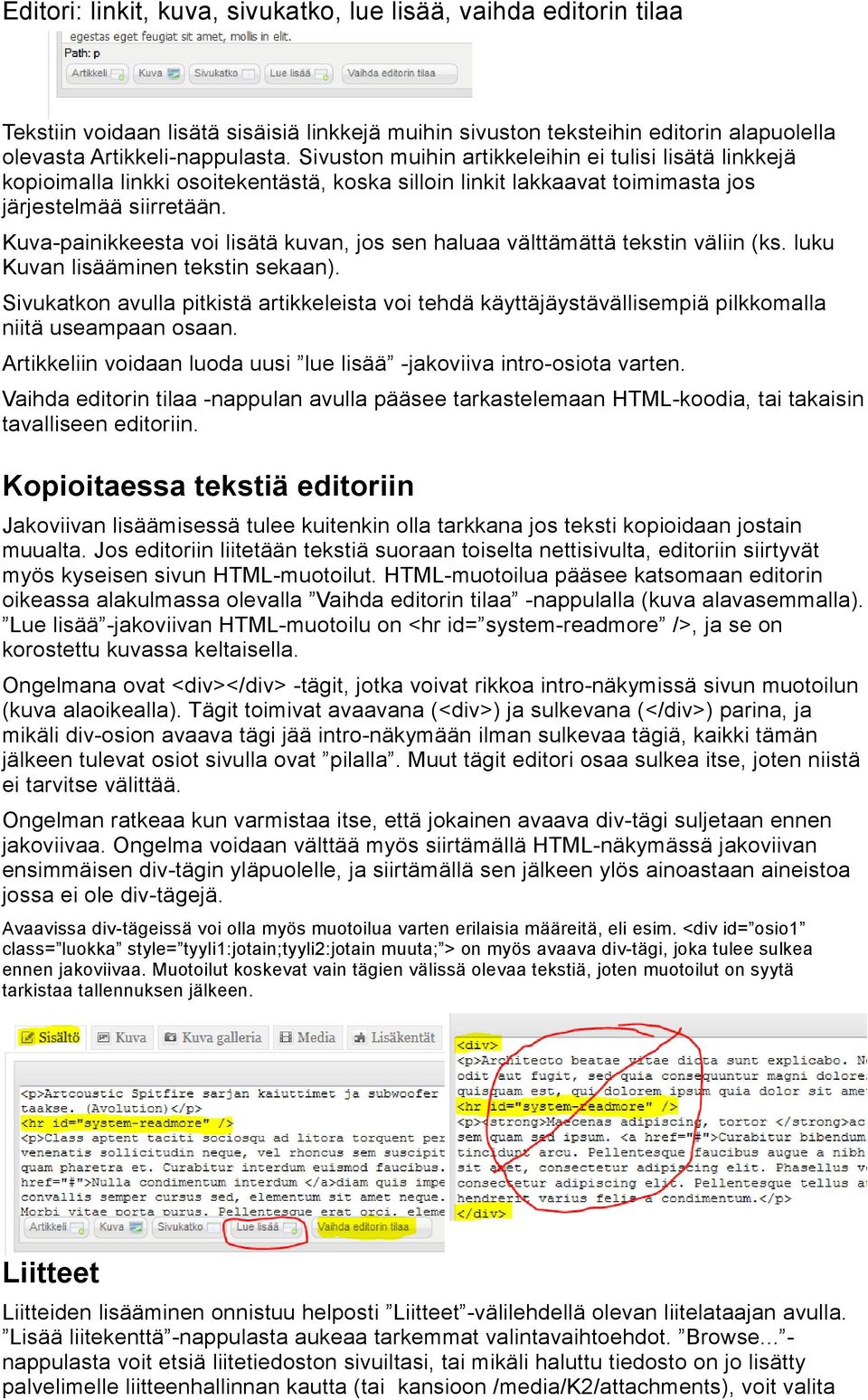 Kuva-painikkeesta voi lisätä kuvan, jos sen haluaa välttämättä tekstin väliin (ks. luku Kuvan lisääminen tekstin sekaan).