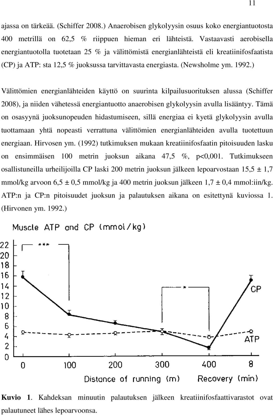 ) Välittömien energianlähteiden käyttö on suurinta kilpailusuorituksen alussa (Schiffer 2008), ja niiden vähetessä energiantuotto anaerobisen glykolyysin avulla lisääntyy.