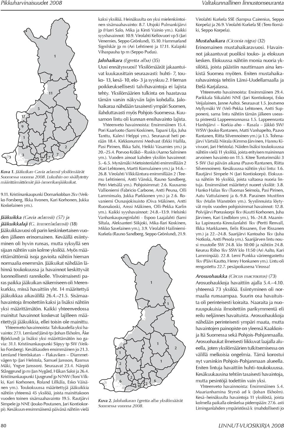 immer/adamsii) (8) Jääkuikkavuosi oli parin keskinkertaisen vuoden jälkeen erinomainen. Keväällä esiintyminen oli hyvin runsas, mutta syksyllä sen sijaan nähtiin vain kolme yksilöä.