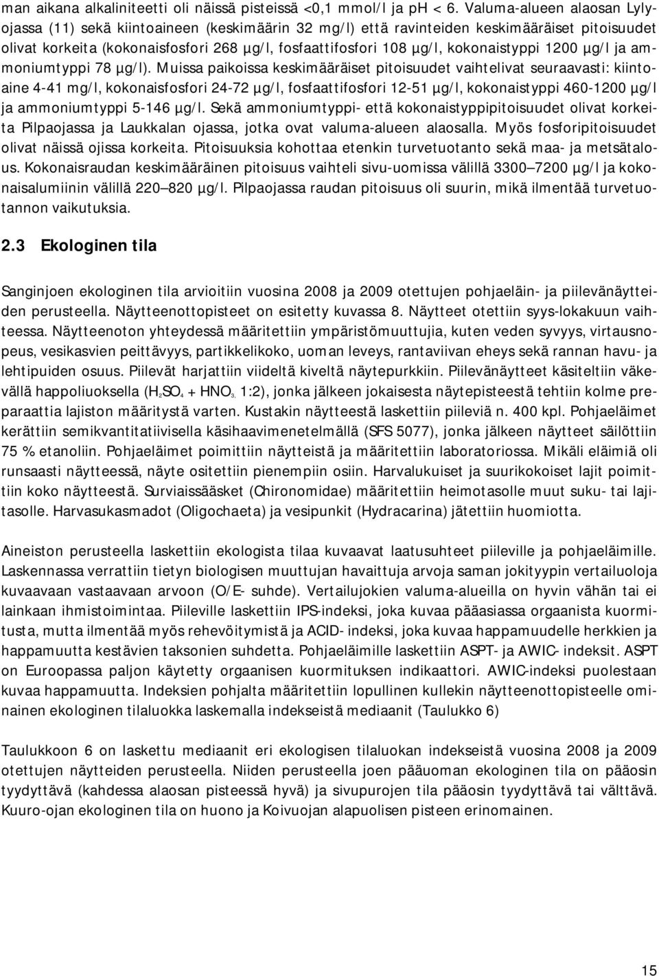 kokonaistyppi 1200 µg/l ja ammoniumtyppi 78 µg/l).