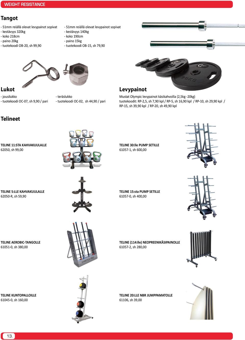 levypainot käsikahvoilla (2,5kg -20kg) tuotekoodit: RP-2,5, sh 7,90 kpl / RP-5, sh 16,90 kpl / RP-10, sh 29,90 kpl / RP-15, sh 39,90 kpl / RP-20, sh 49,90 kpl TELINE 11:STA KAHVAKUULALLE 62050, sh